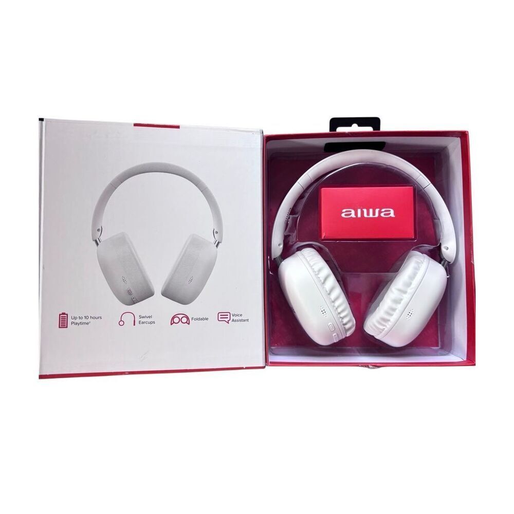 Aiwa Over Ear Wireless Headphone White adjustable